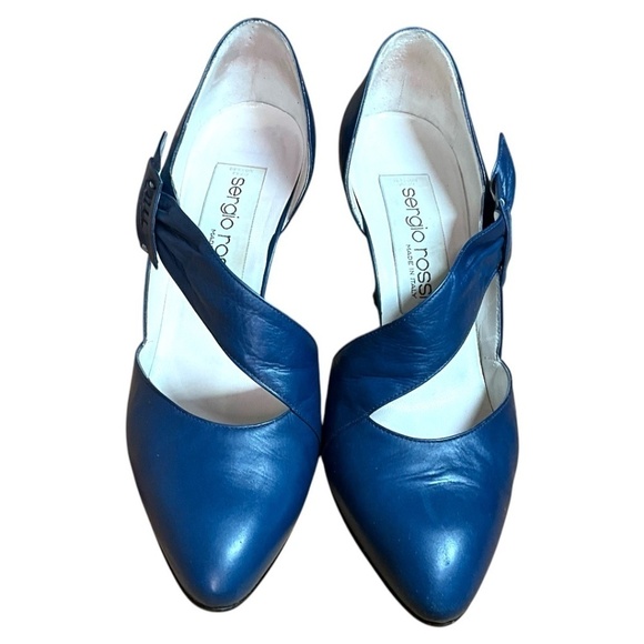 SERGIO ROSSI Genuine Leather Cobalt Blue Dorsay Pumps Side Bow Euro 39 US Sz 8.5 - Picture 5 of 10